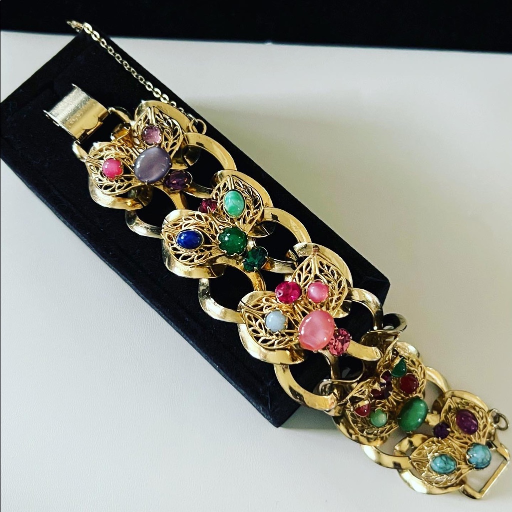 Vintage Signed Marino Crystal And Stone Link Bracelet